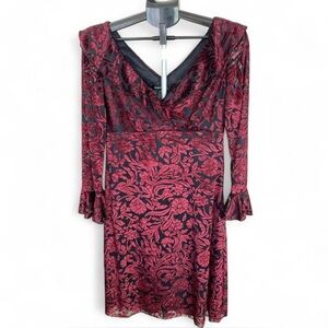 Moda International Burgundy Floral Long Sleeve Dress